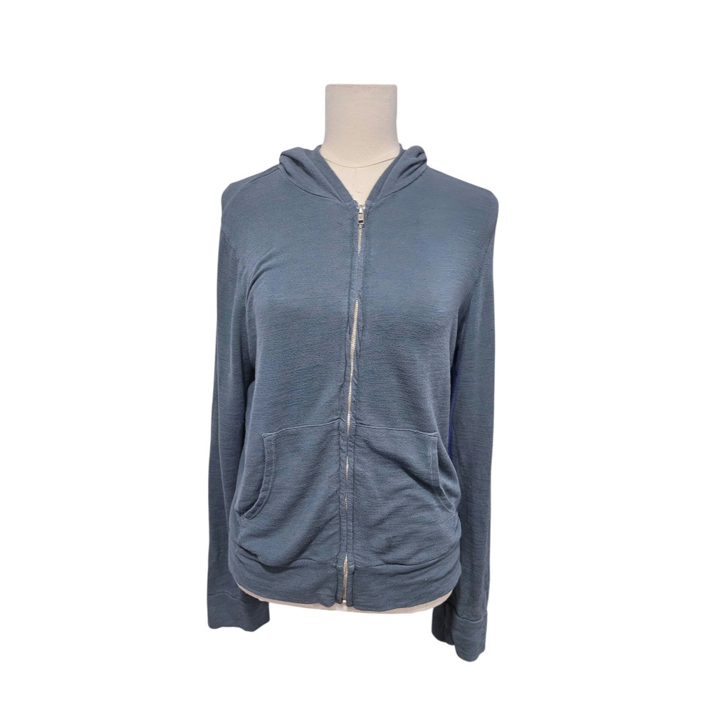 Monrow Womens Medium Slate Blue Rayon Blend Full Zip Hoodie Made in USA